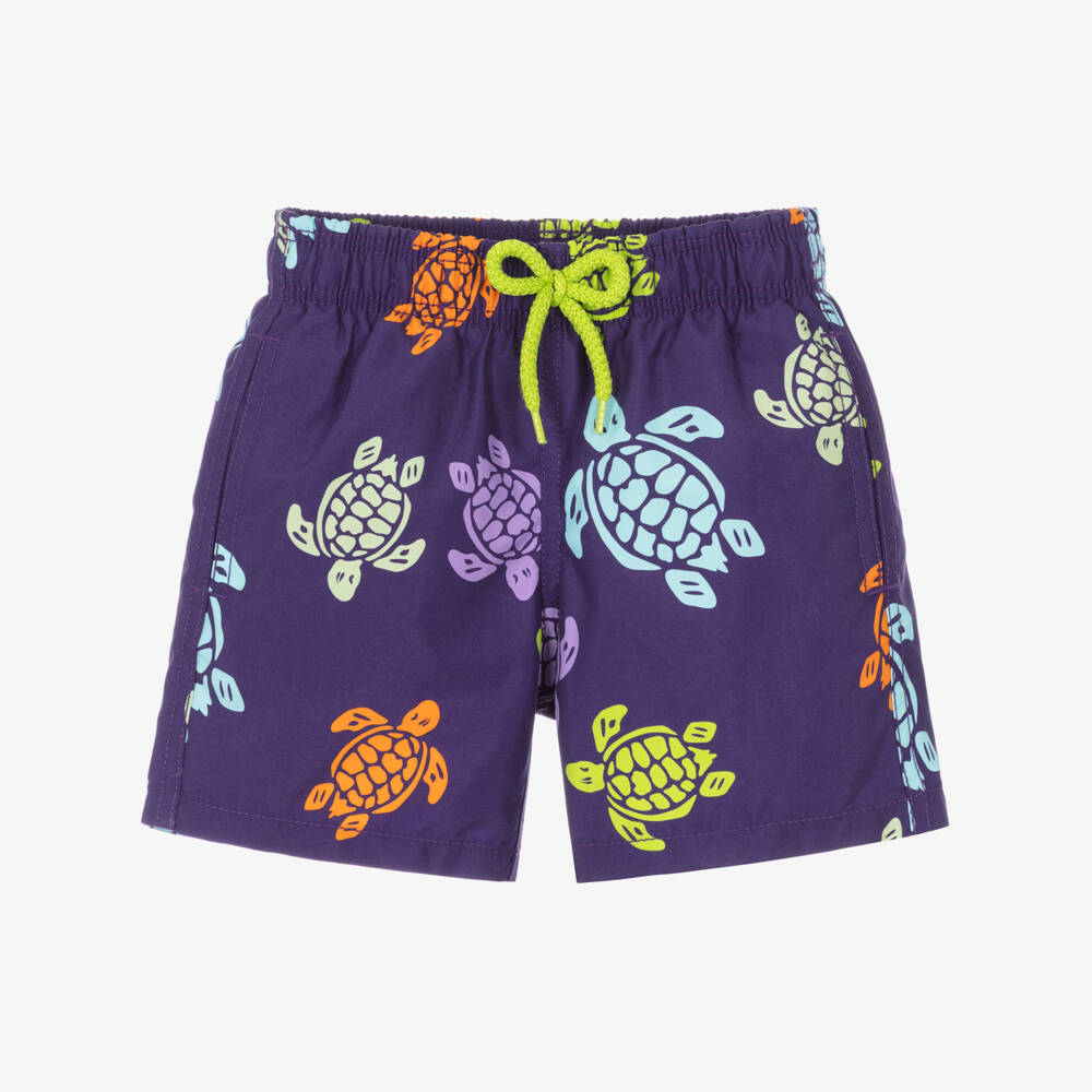 Vilebrequin-Boys Purple Swim Shorts with Multicoloured Turtle Print | Childrensalon