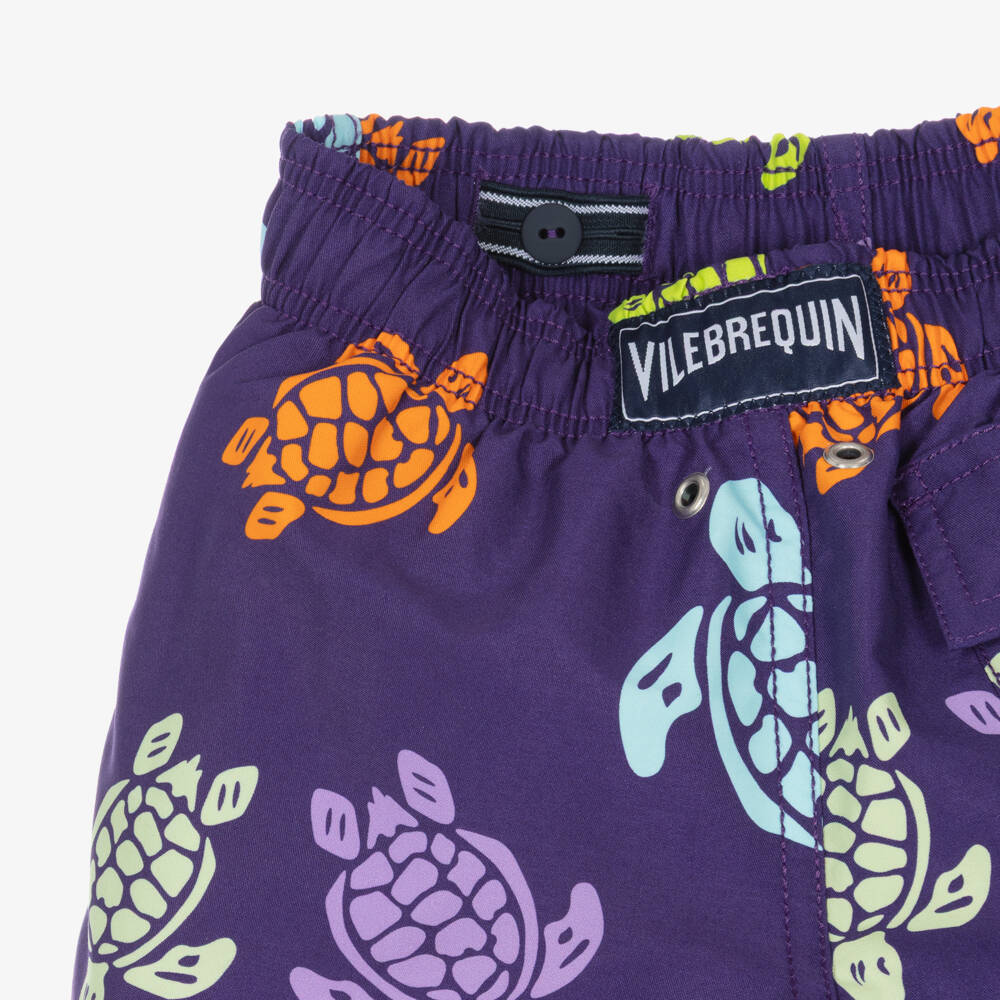 Vilebrequin-Boys Purple Swim Shorts with Multicoloured Turtle Print | Childrensalon