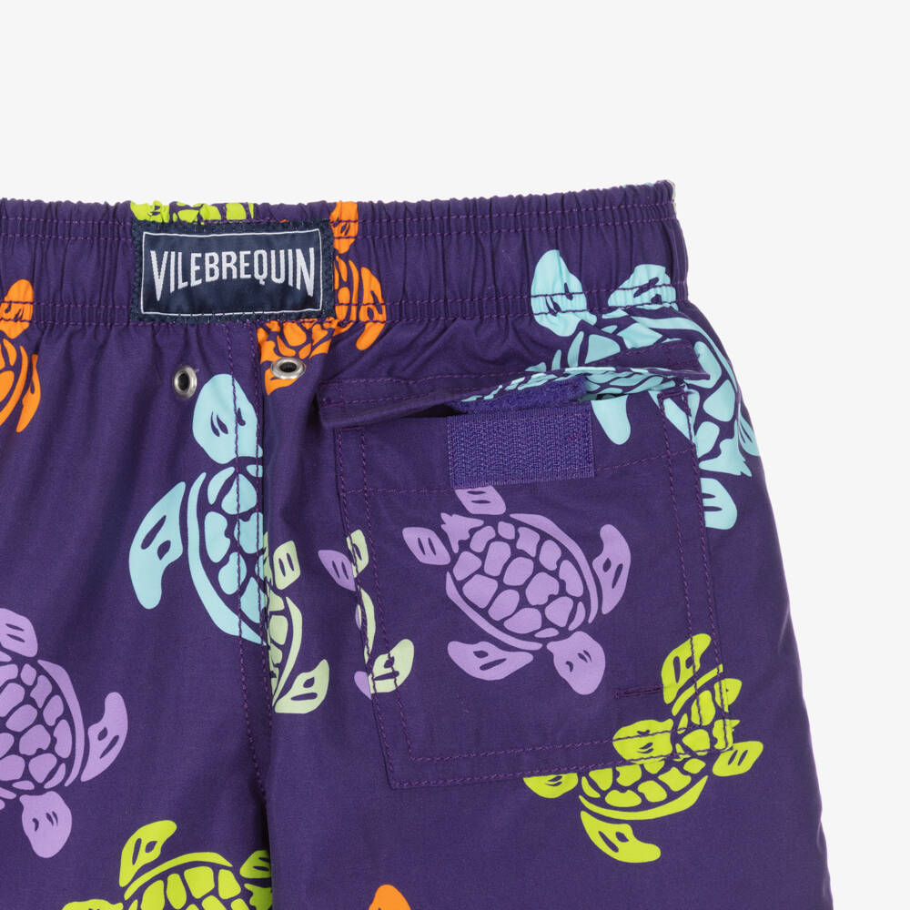 Vilebrequin-Boys Purple Swim Shorts with Multicoloured Turtle Print | Childrensalon