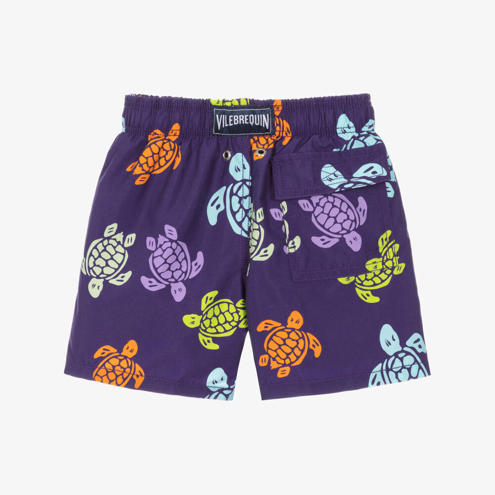 Vilebrequin-Boys Purple Swim Shorts with Multicoloured Turtle Print | Childrensalon