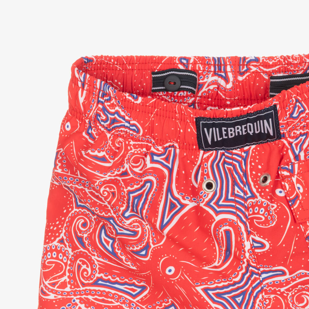 Vilebrequin-Boys Red Swim Shorts with Octopus Print | Childrensalon
