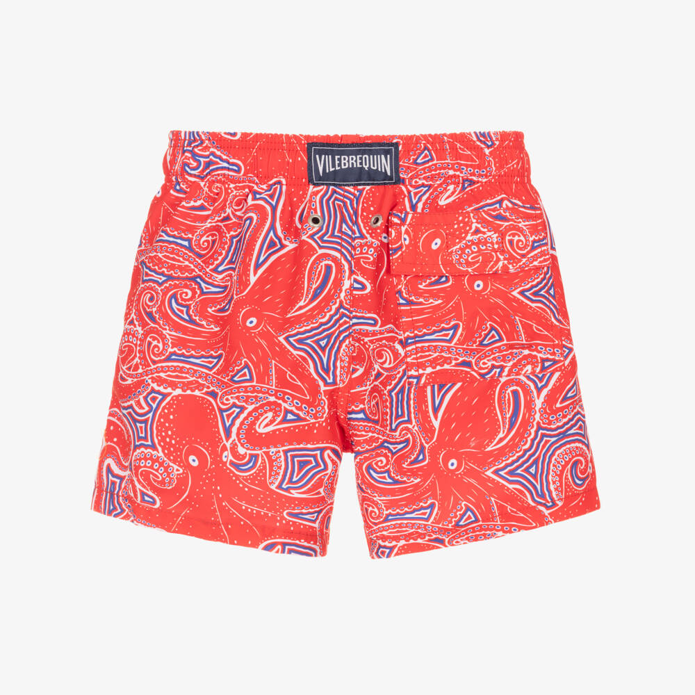Vilebrequin-Boys Red Swim Shorts with Octopus Print | Childrensalon