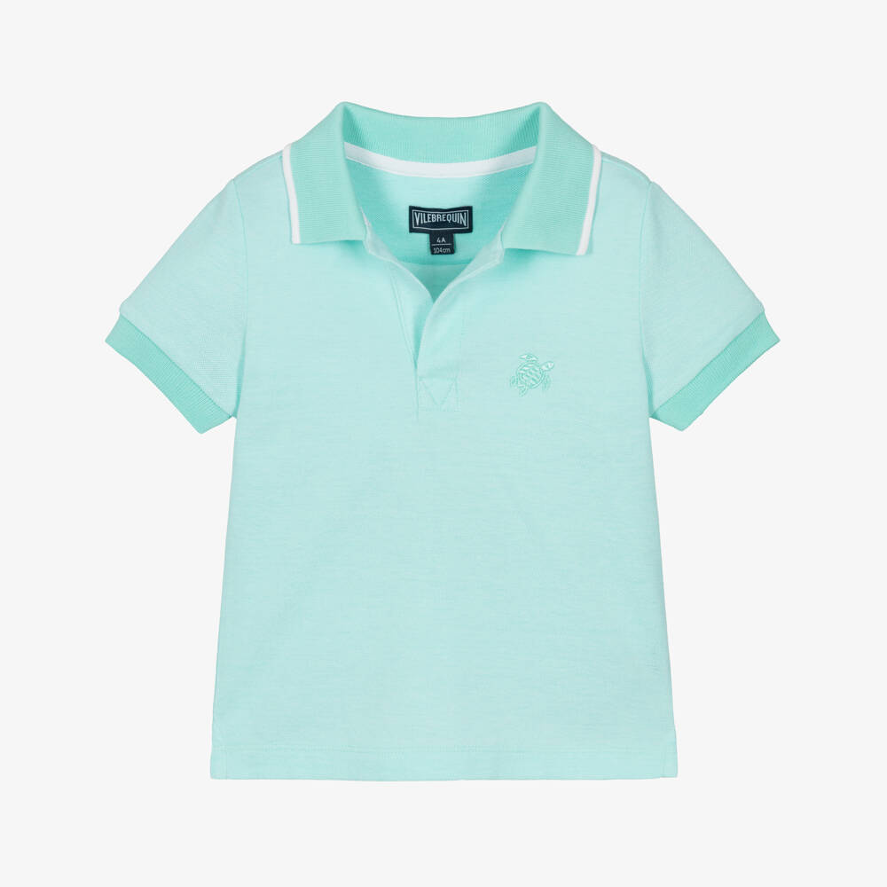 Vilebrequin-Boys Turquoise Blue Cotton Polo Shirt | Childrensalon