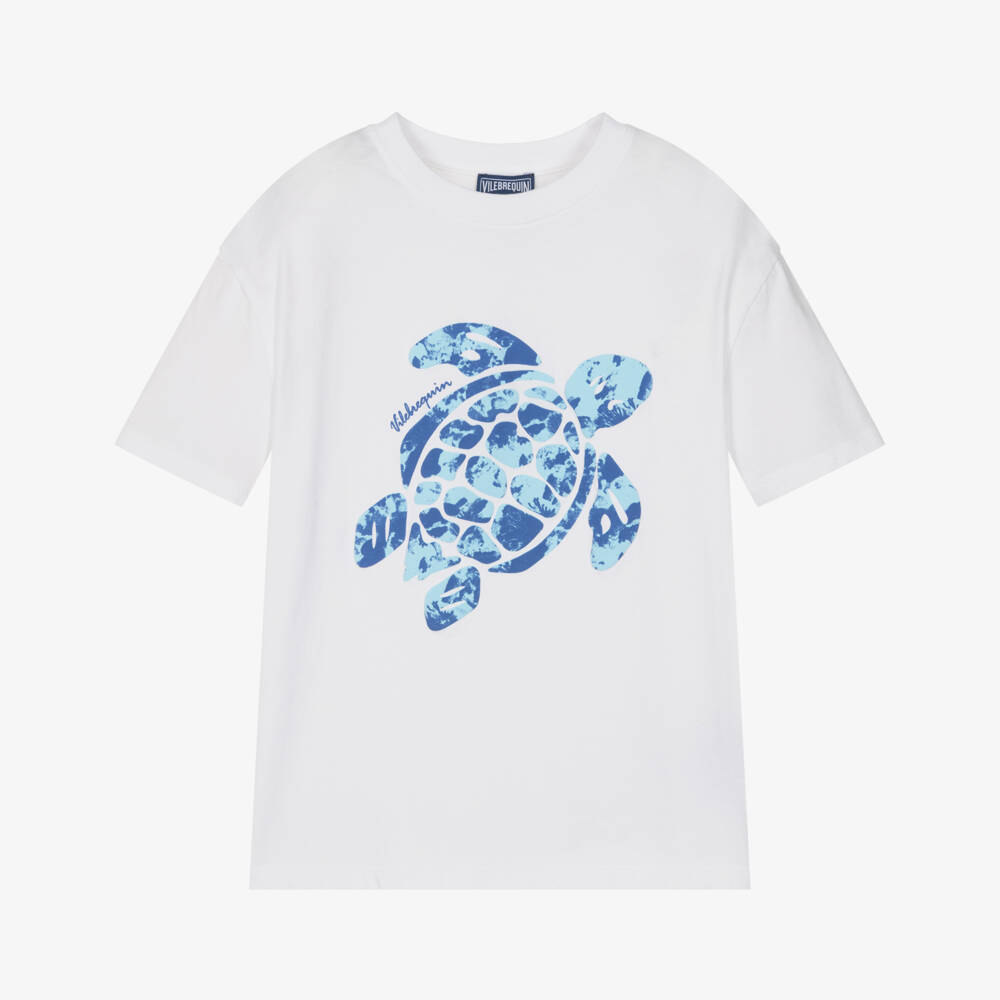 Vilebrequin-Boys White Organic Cotton T-Shirt with Turtle Print | Childrensalon