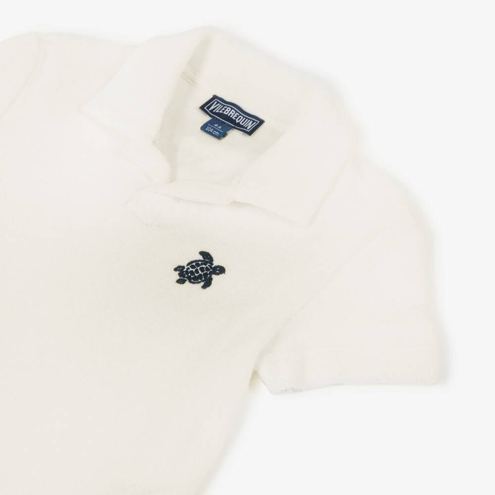 Vilebrequin-Boys White Organic Cotton Towelling Polo Shirt | Childrensalon