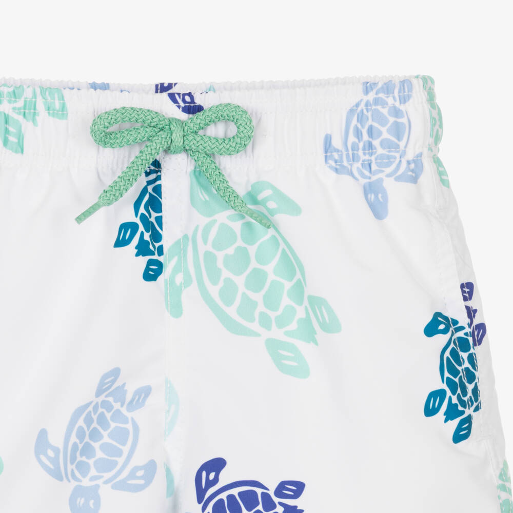 Vilebrequin-Boys White Swim Shorts with Blue & Green Turtle Print | Childrensalon