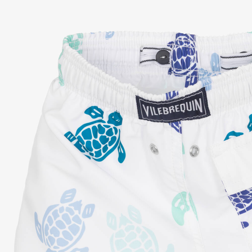 Vilebrequin-Boys White Swim Shorts with Blue & Green Turtle Print | Childrensalon