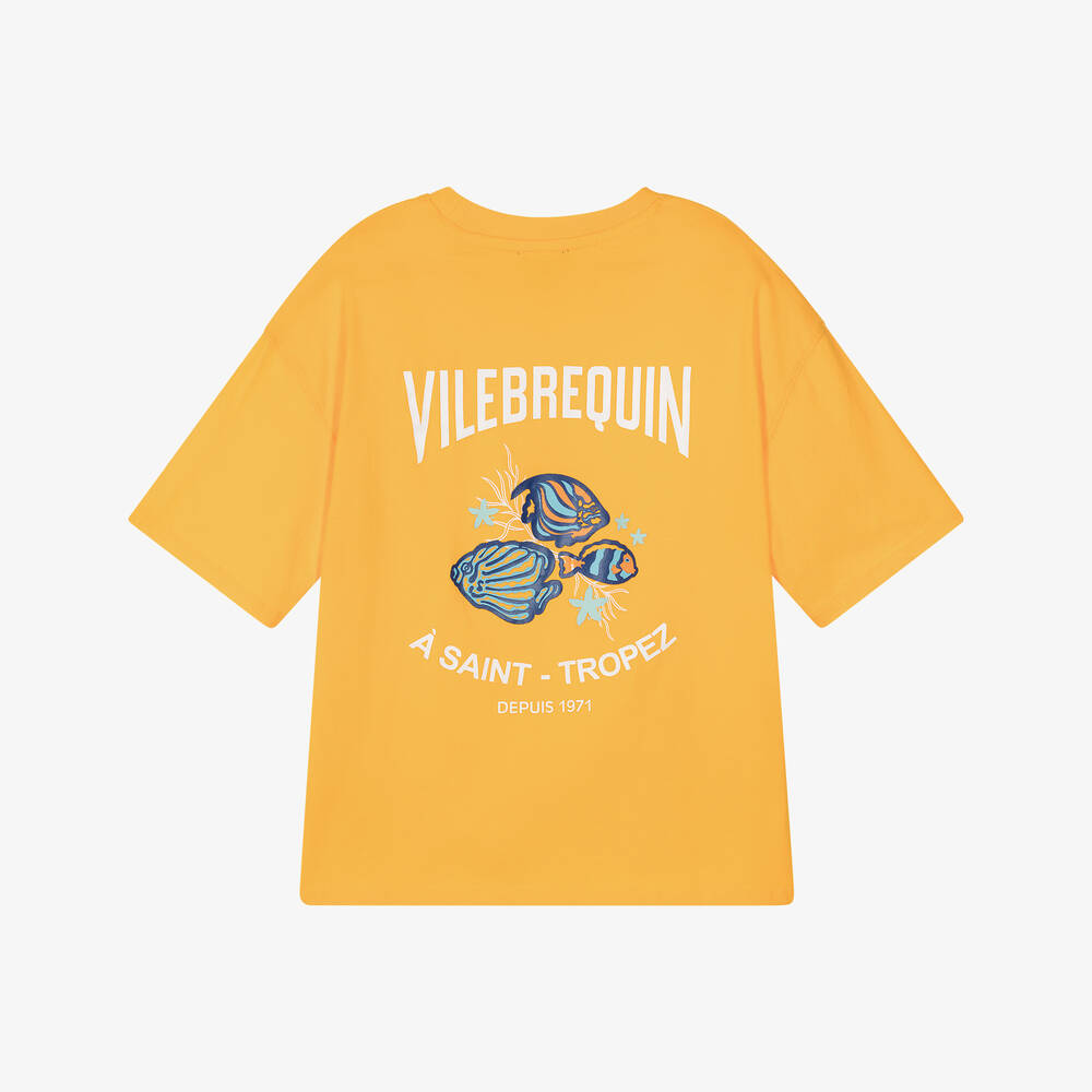 Vilebrequin-Boys Yellow Organic Cotton Fish T-Shirt | Childrensalon
