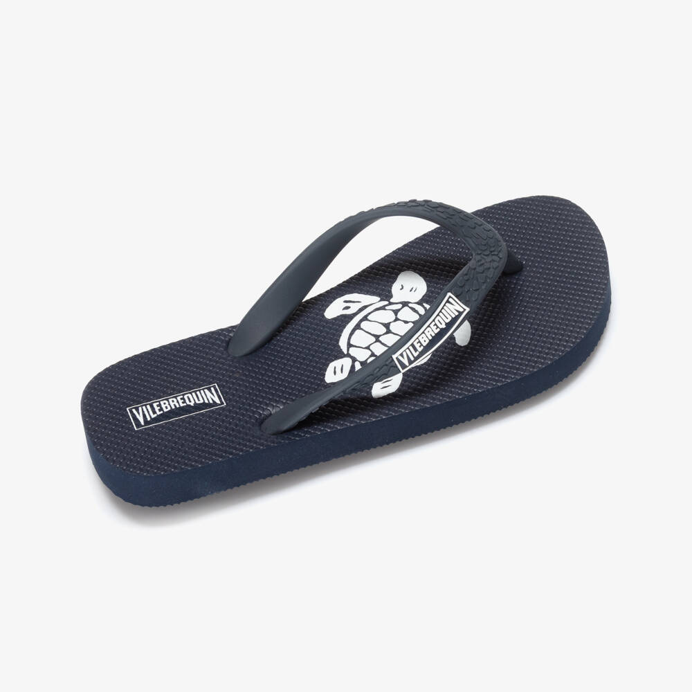 Vilebrequin-Navy Blue Turtles Print Flip Flops | Childrensalon