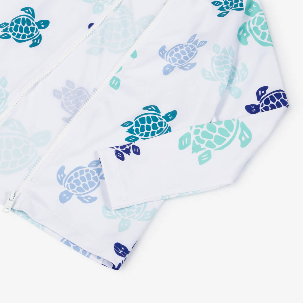 Vilebrequin-White & Blue Turtle Print Swim Top (UPF50+) | Childrensalon