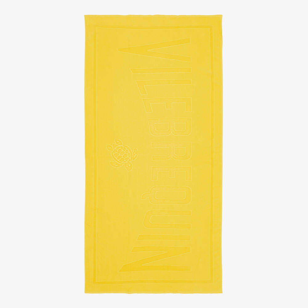Vilebrequin-Yellow Organic Cotton Logo Jacquard Beach Towel (180cm) | Childrensalon