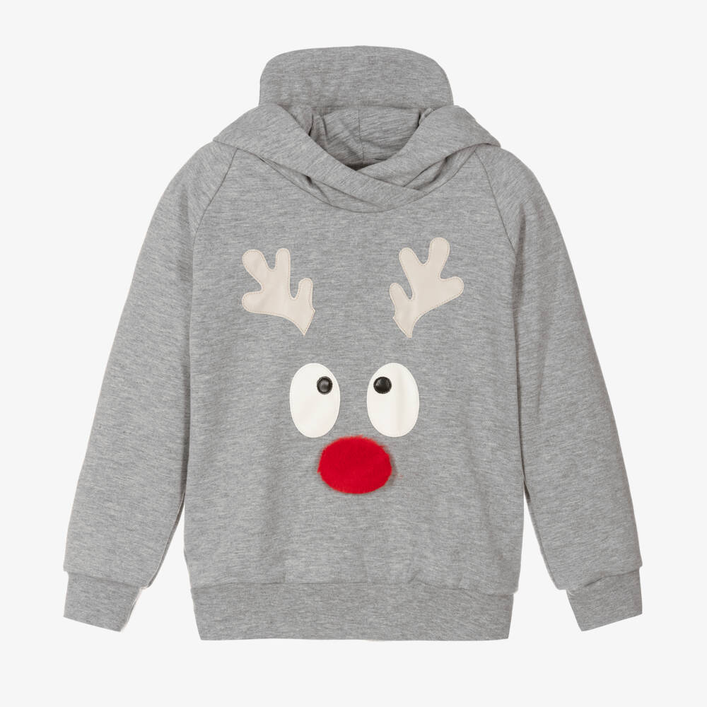 Felpa Con Cappuccio Natale Bambini Hiding Reindeer - Game Kids XMAS1 - Taglia 11-12 Anni - Blu Navy