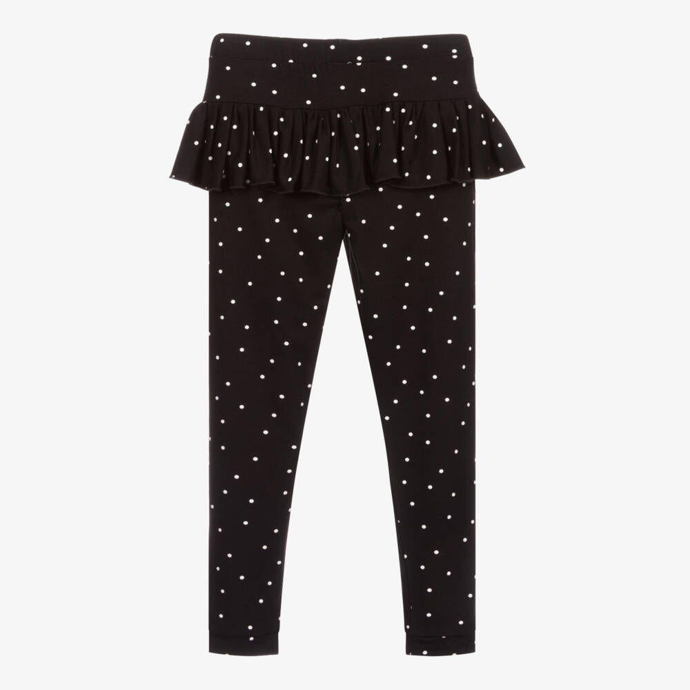 Wauw Capow-Girls Black Polka Dot Leggings | Childrensalon