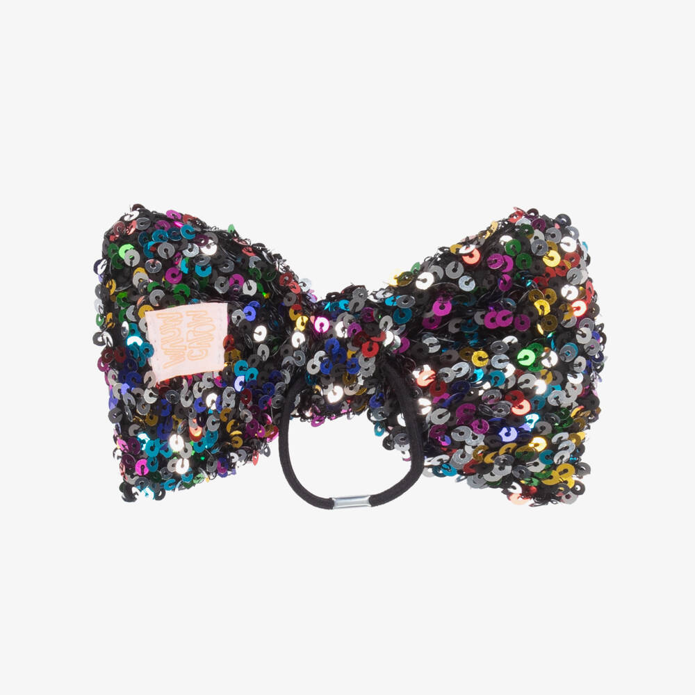 Wauw Capow-Girls Black Sequin Bow Hair Elastic (16cm) | Childrensalon