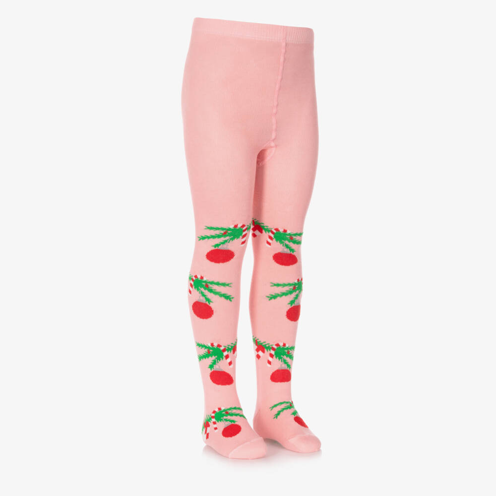 Wauw Capow-Girls Pink Organic Cotton Festive Tights | Childrensalon