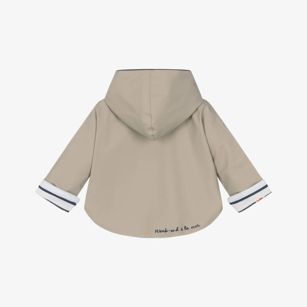 Week-end à la mer-Baby Boys Beige Rain Cape with Breton Stripe Detailing | Childrensalon