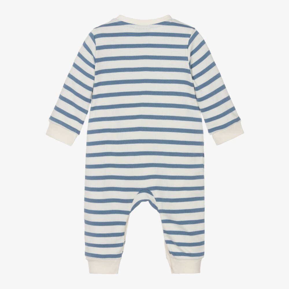 Week-end à la mer-Baby Boys Ivory & Blue Breton Stripe Romper with Seagulls | Childrensalon