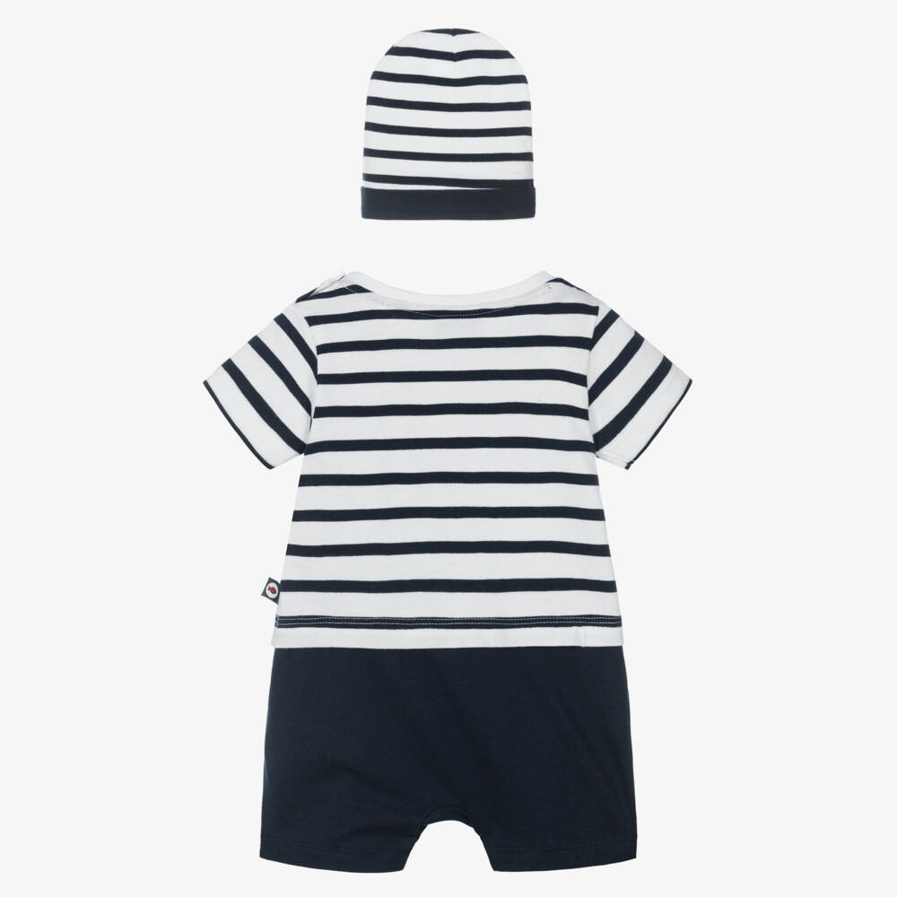 Week-end à la mer-Baby Boys Navy Blue Breton Stripe Shortie Set with Octopus | Childrensalon