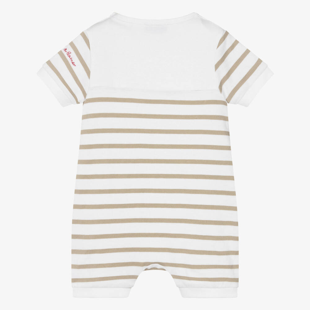 Week-end à la mer-Baby Boys White & Beige Breton Stripe Shortie | Childrensalon