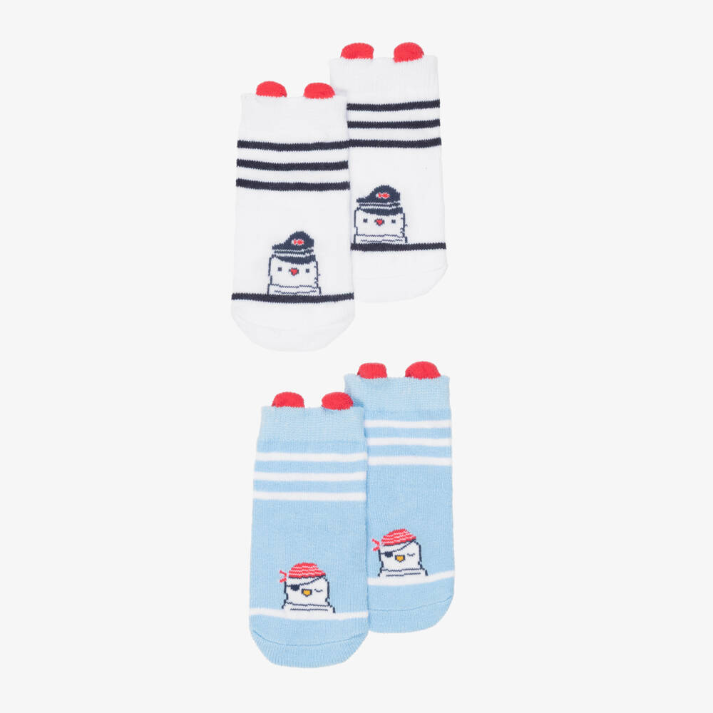Week-end à la mer-Baby Boys White & Blue Socks (2 Pack) | Childrensalon