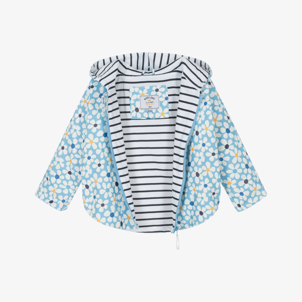 Week-end à la mer-Baby Girls Blue Floral Hooded Rain Cape | Childrensalon
