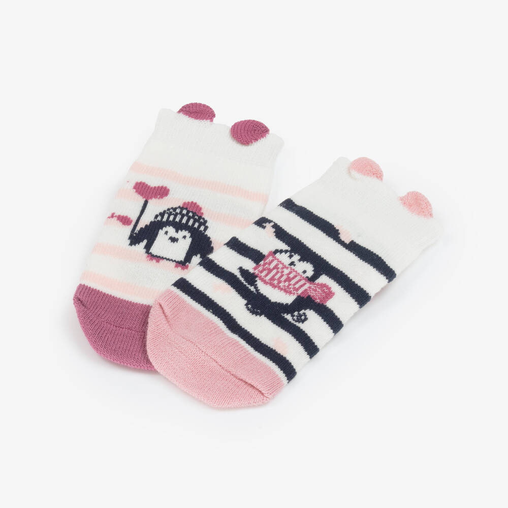 Week-end à la mer-Baby Girls Pink & Blue Striped Socks (2 Pack) | Childrensalon