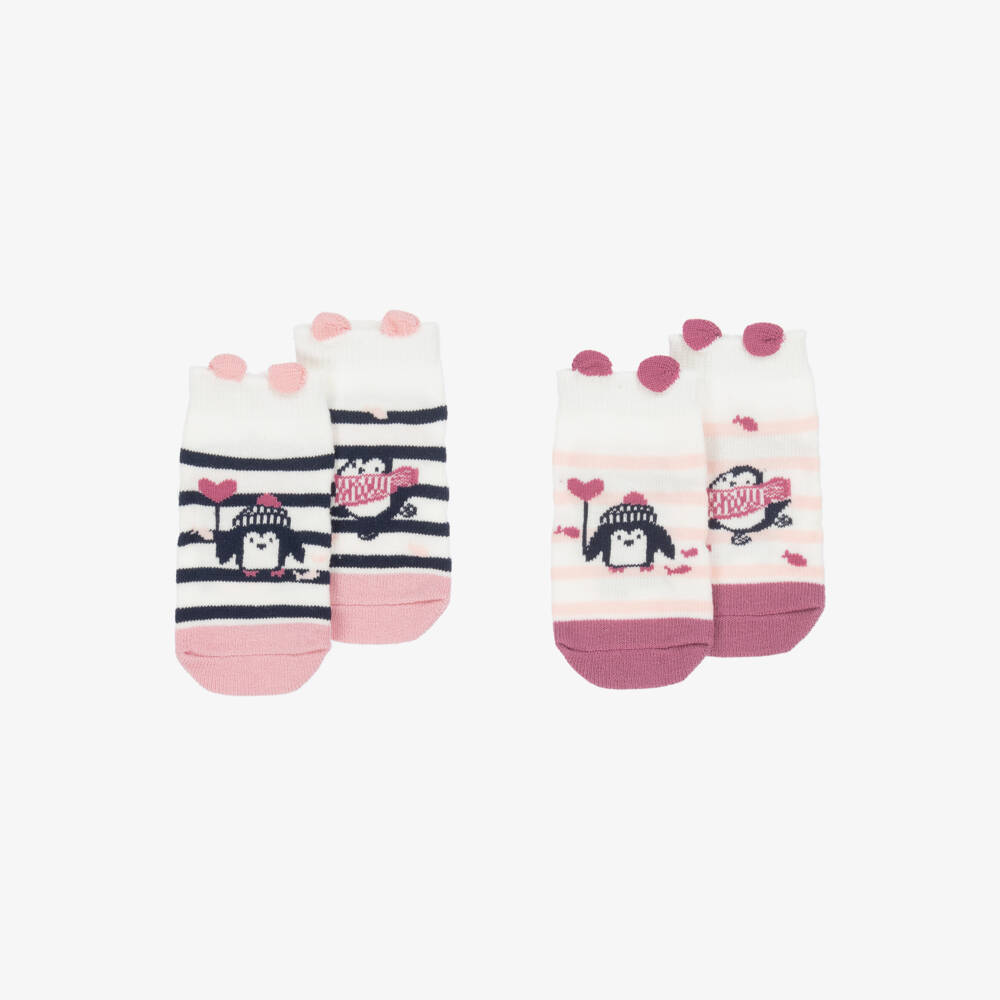 Week-end à la mer-Baby Girls Pink & Blue Striped Socks (2 Pack) | Childrensalon