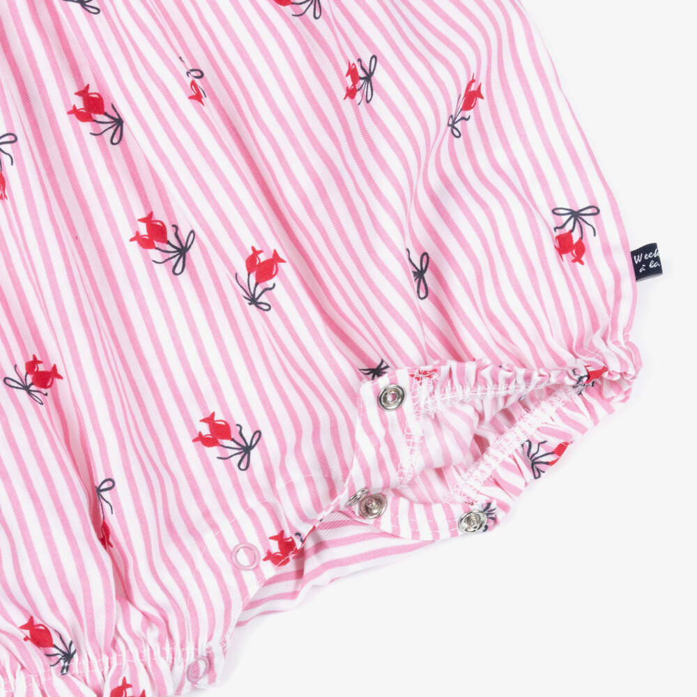 Week-end à la mer-Baby Girls Pink & White Striped Shortie | Childrensalon