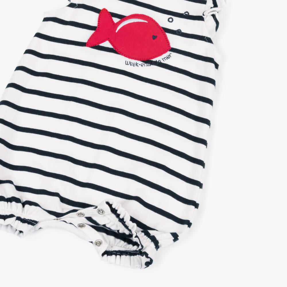 Week-end à la mer-Baby Girls White & Navy Blue Brenton Stripe Shortie Set | Childrensalon