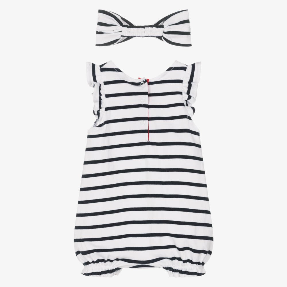 Week-end à la mer-Baby Girls White & Navy Blue Brenton Stripe Shortie Set | Childrensalon