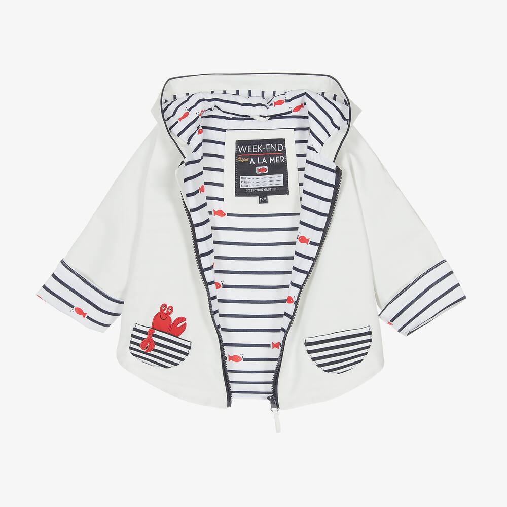 Week-end à la mer-Baby White Hooded Rain Cape | Childrensalon