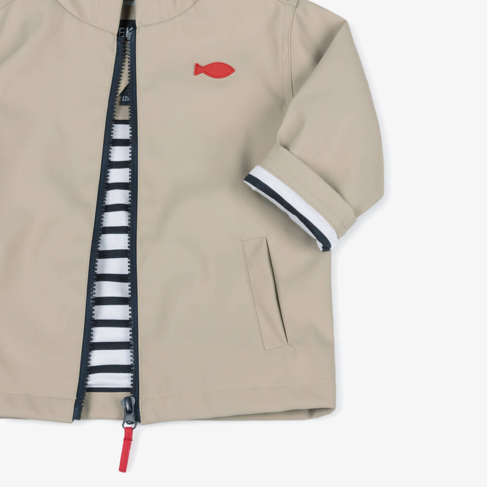 Week-end à la mer-Beige Raincoat with Breton Stripe Lining | Childrensalon