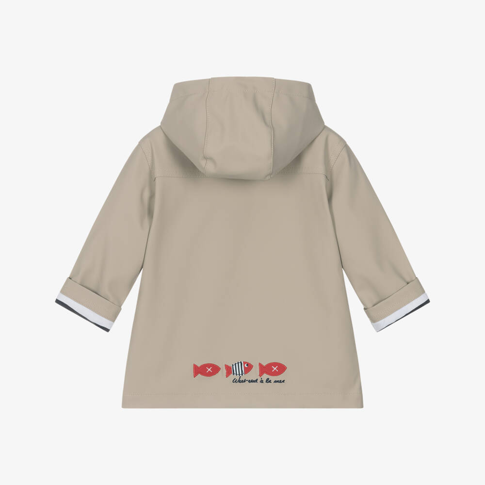 Week-end à la mer-Beige Raincoat with Breton Stripe Lining | Childrensalon