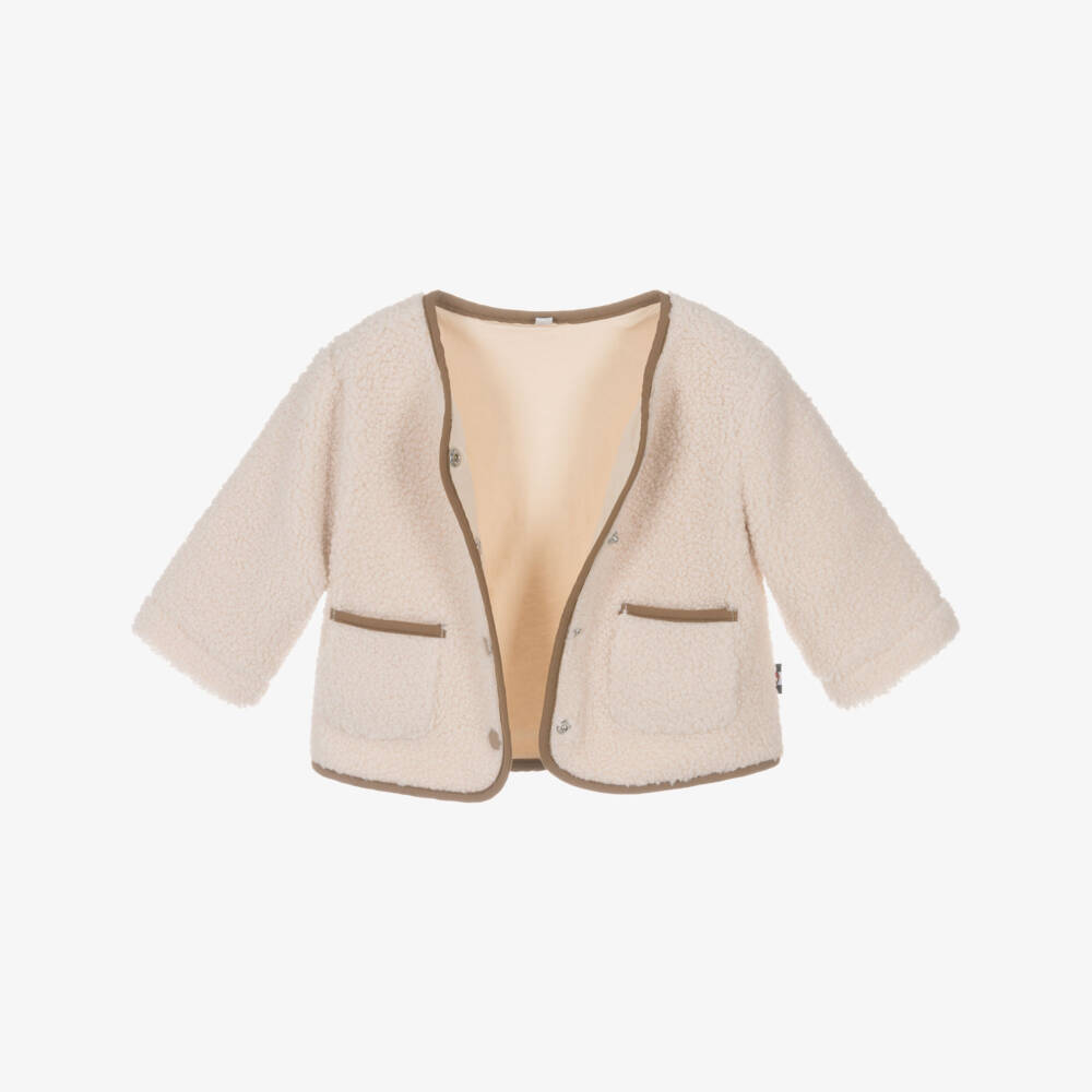 Week-end à la mer-Куртка из шерпы кремовая с коричневыми отделками | Childrensalon