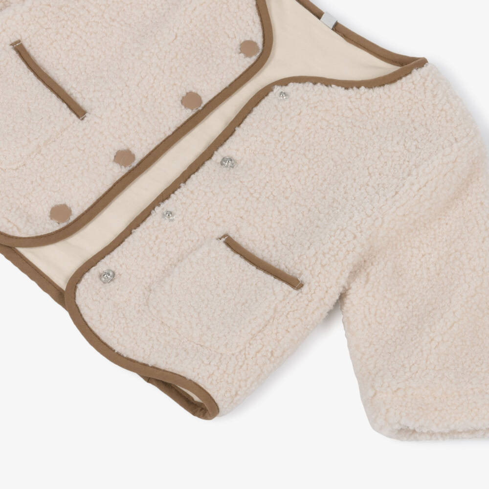 Week-end à la mer-Куртка из шерпы кремовая с коричневыми отделками | Childrensalon