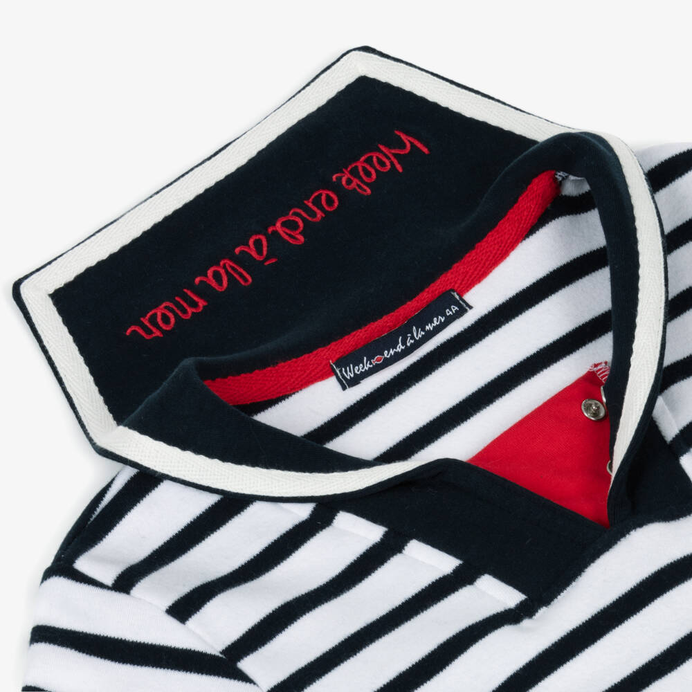 Week-end à la mer-Blue Cotton Breton Stripe Sailor Top | Childrensalon