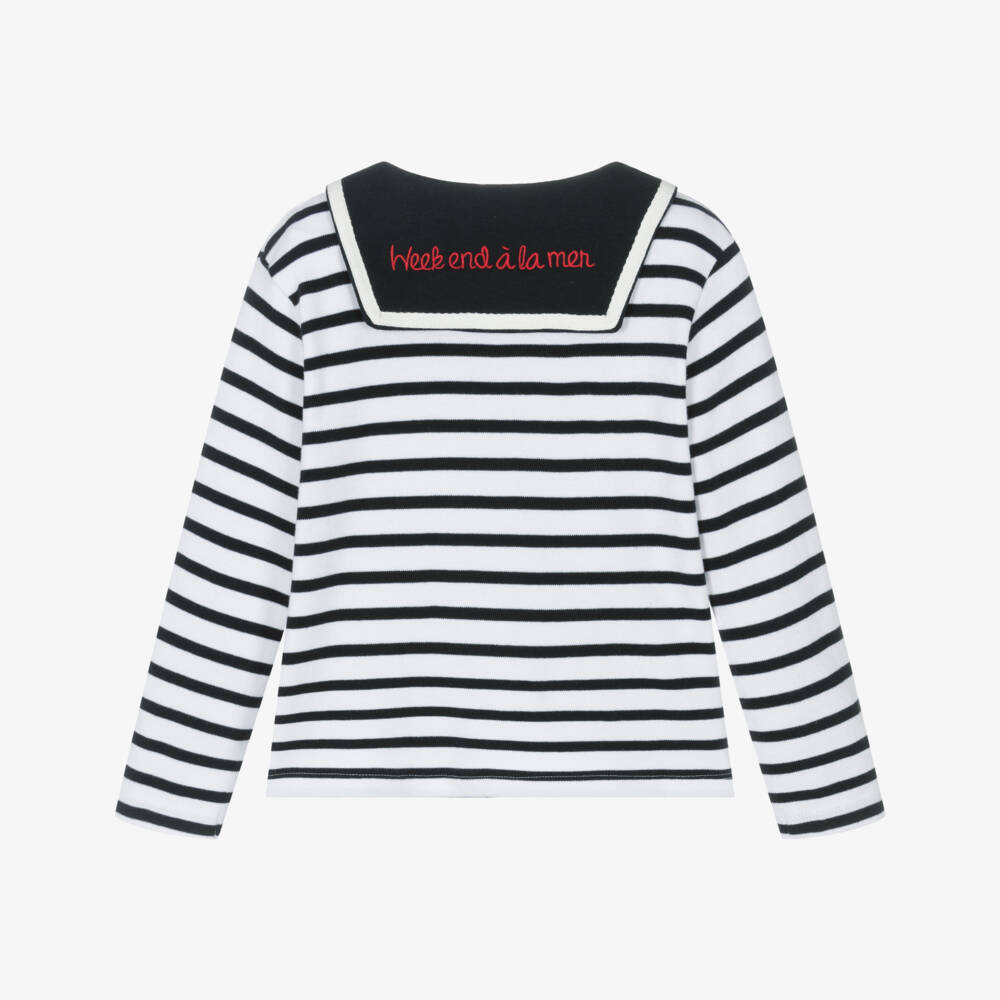 Week-end à la mer-Blue Cotton Breton Stripe Sailor Top | Childrensalon