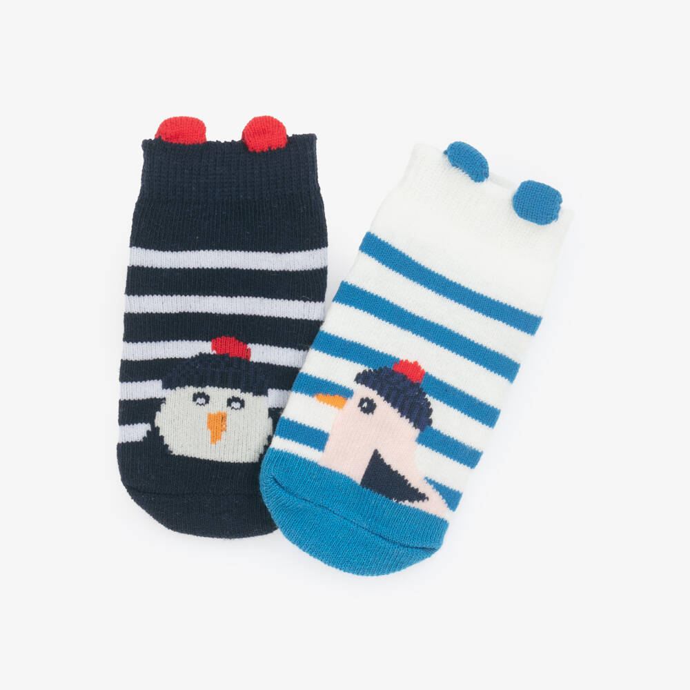 Week-end à la mer-Blue Stripe Seagull Motif Baby Socks (2 Pack) | Childrensalon