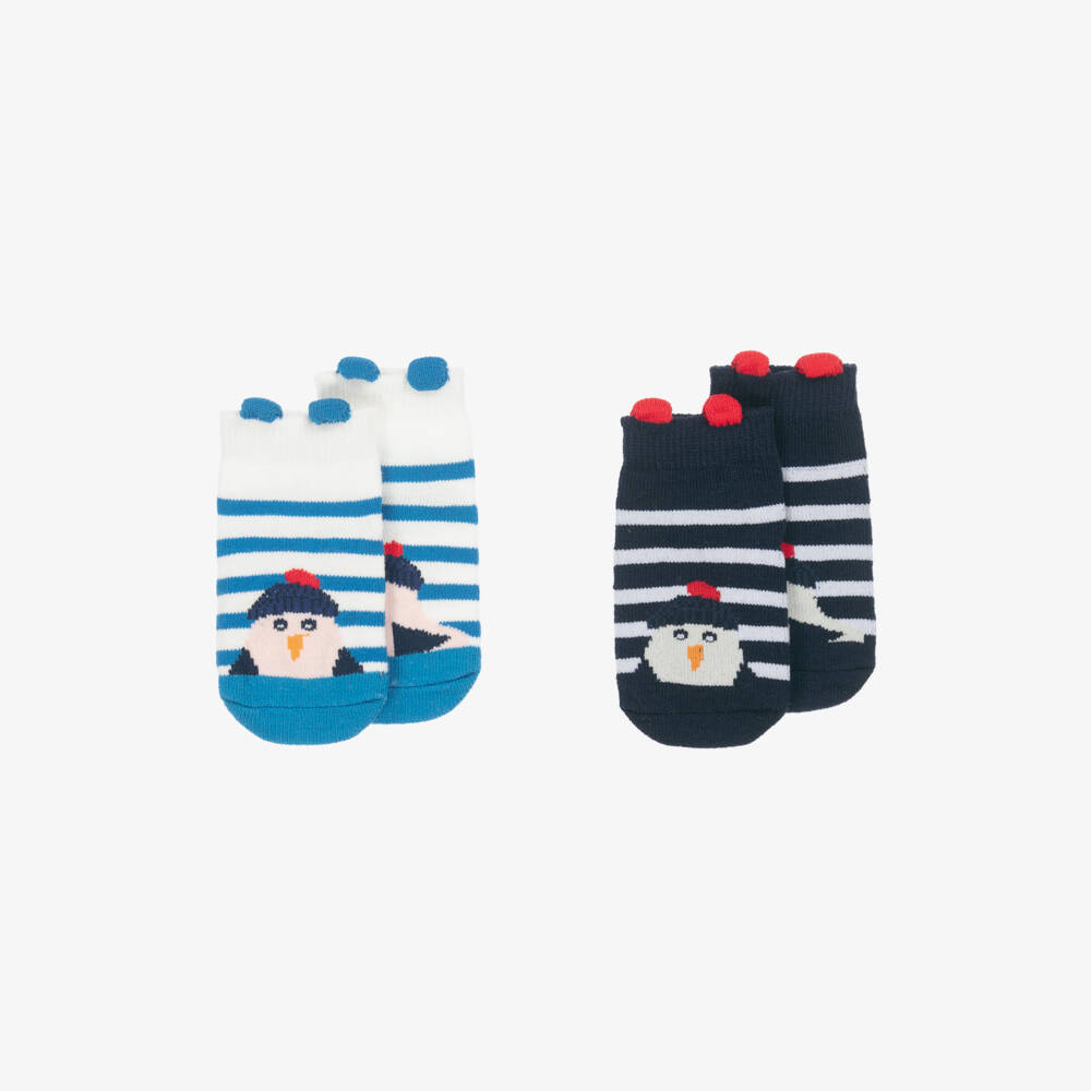 Week-end à la mer-Blue Stripe Seagull Motif Baby Socks (2 Pack) | Childrensalon