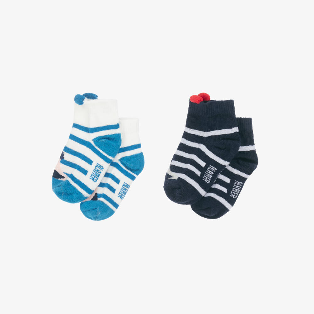 Week-end à la mer-Blue Stripe Seagull Motif Baby Socks (2 Pack) | Childrensalon
