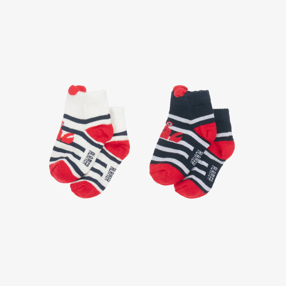 Week-end à la mer-Носки синие и кремовые полосатые с крабом для малышей (2пары) | Childrensalon