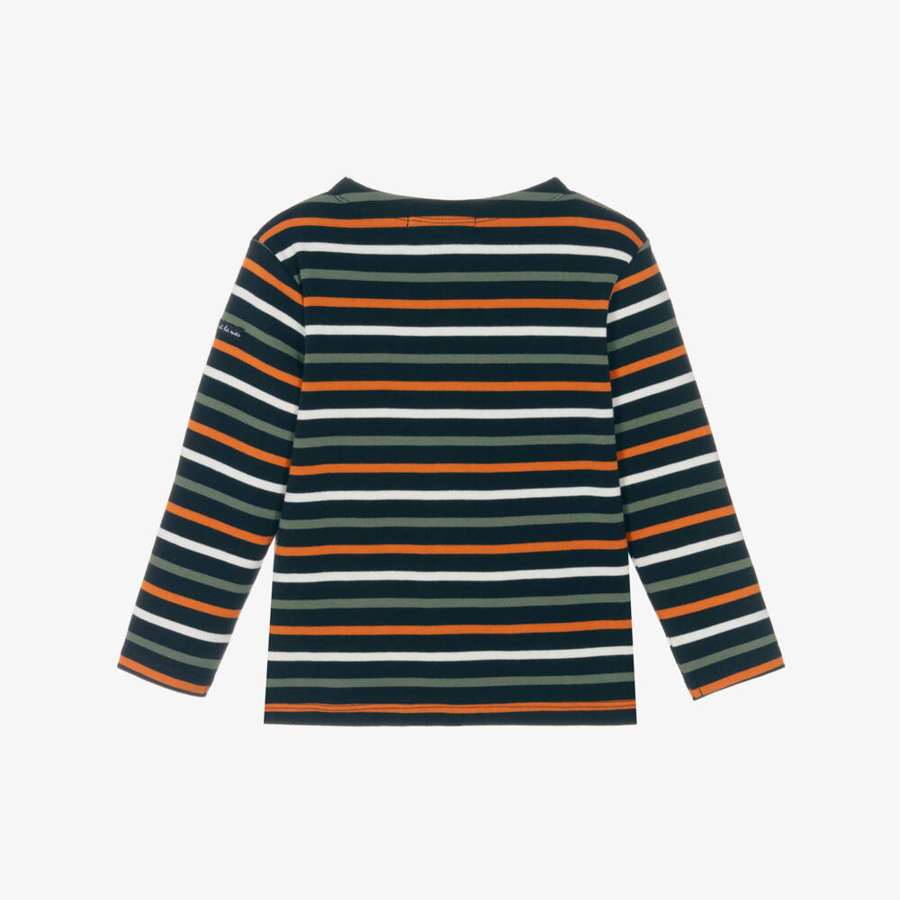 Week-end à la mer-Boys Blue, Orange & Green Striped Cotton Top | Childrensalon