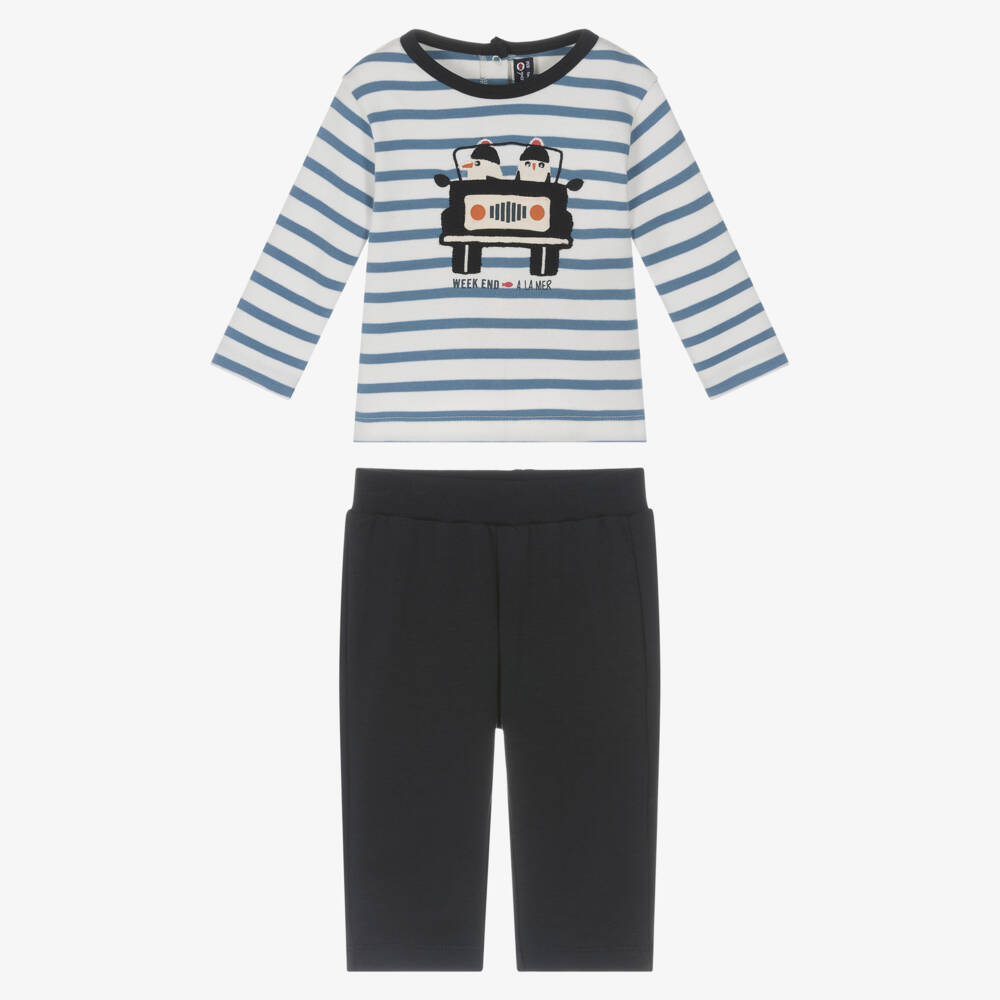 Week-end à la mer-Boys Blue Stripe Cotton Jersey Trouser Set | Childrensalon