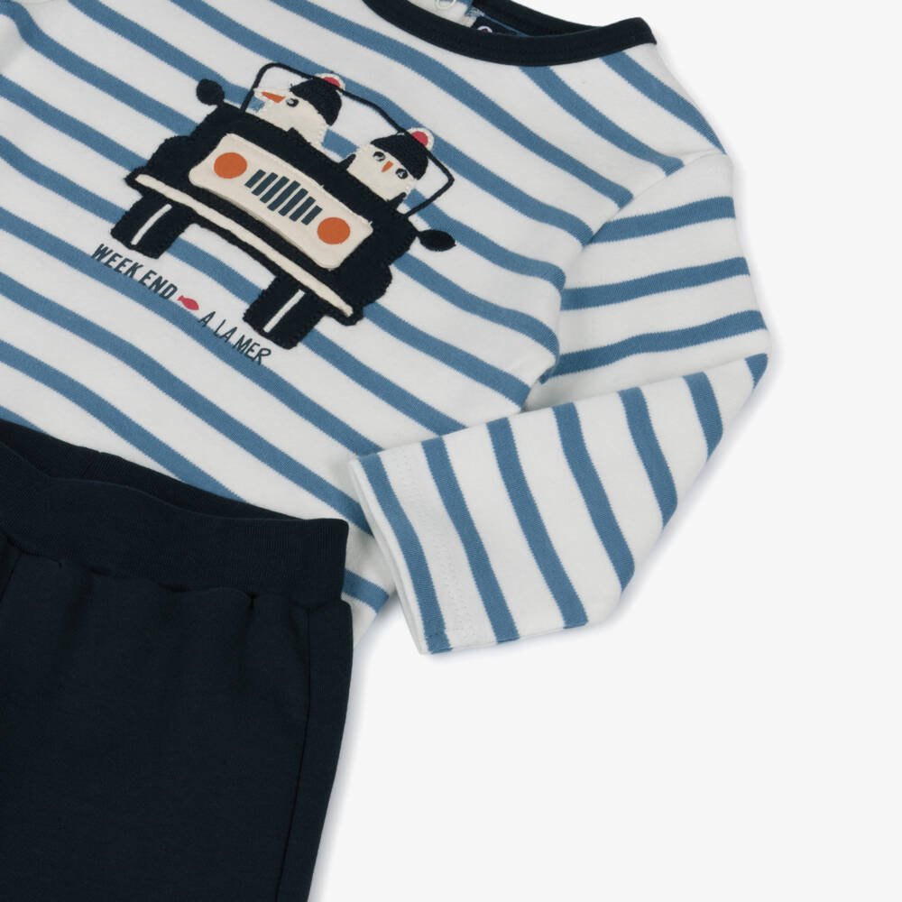 Week-end à la mer-Boys Blue Stripe Cotton Jersey Trouser Set | Childrensalon