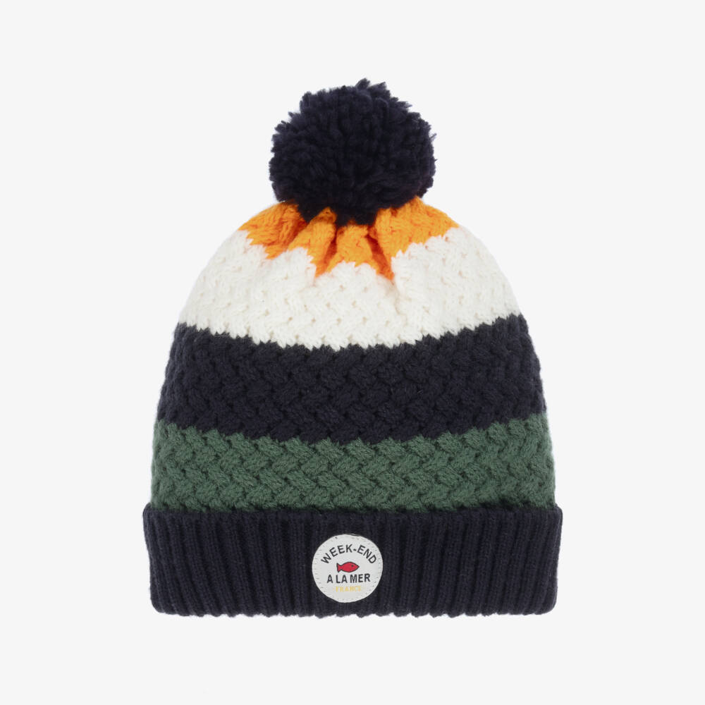 Week-end à la mer-Boys Blue Stripe Knitted Pom-Pom Hat | Childrensalon