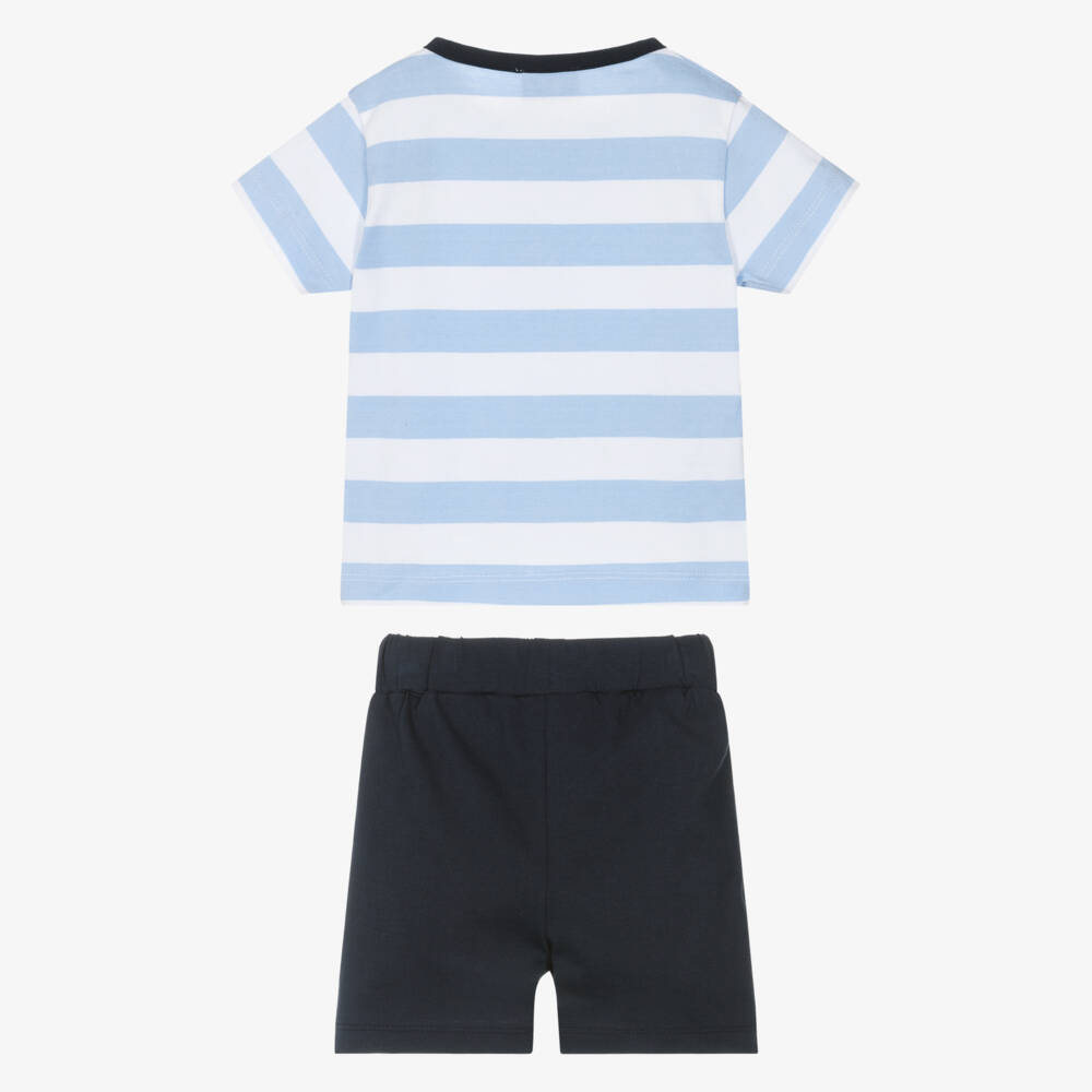 Week-end à la mer-Boys Blue Striped Cotton Top & Shorts Set | Childrensalon