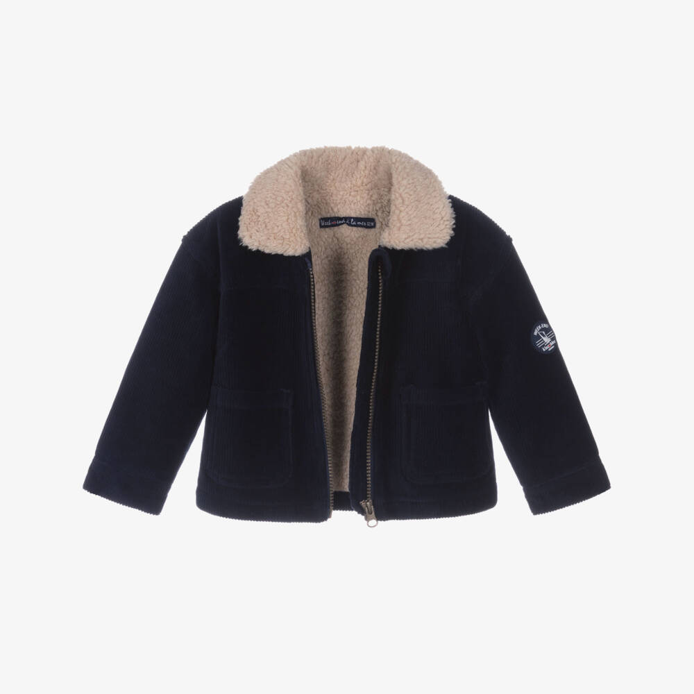 Week-end à la mer-Куртка вельветовая синяя с воротником из шерпы для мальчиков | Childrensalon