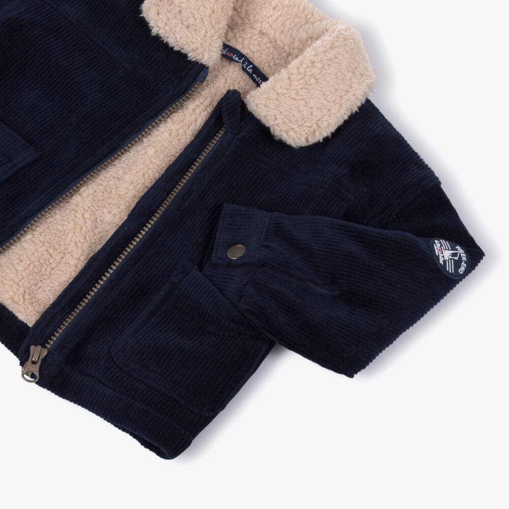Week-end à la mer-Куртка вельветовая синяя с воротником из шерпы для мальчиков | Childrensalon