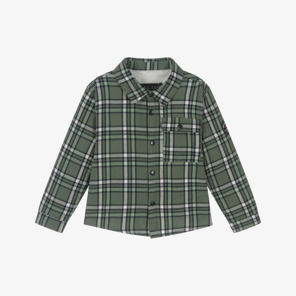 Week-end à la mer-Boys Green Check Shacket | Childrensalon