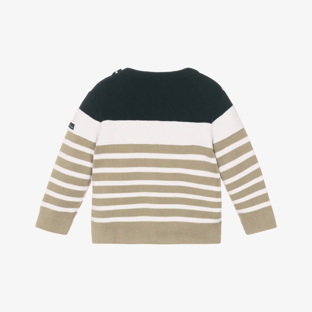Week-end à la mer-Boys Navy Blue & Beige Striped Cotton Jumper | Childrensalon